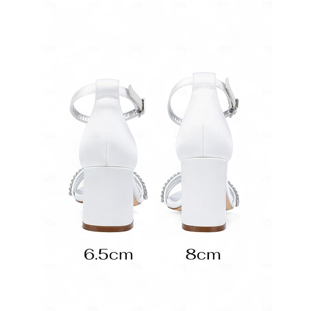 Rhinestone Heel Purple with Satin Block Sandals Women's