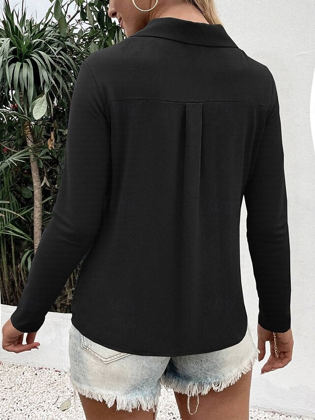 Women's Casual Shirt Button Up Shirt Blouse Buttons Solid