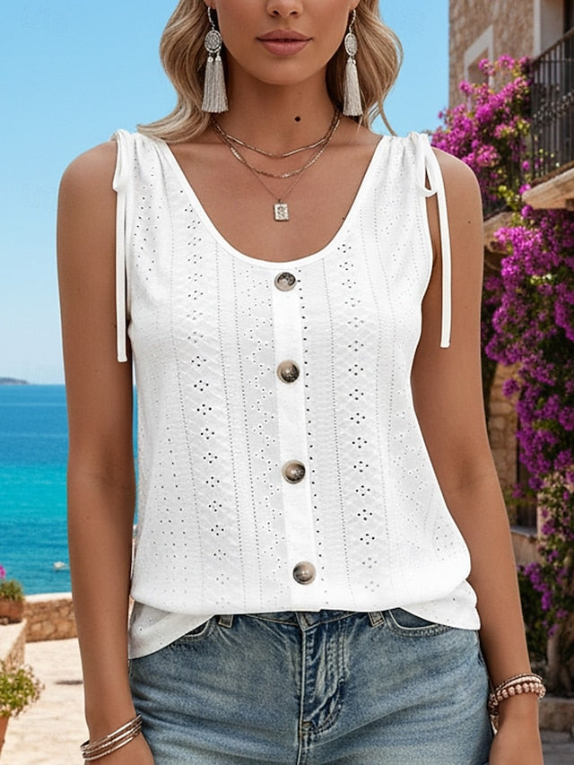 Women's Tank Top Dressy Tops Tee Top Eyelet Solid Color