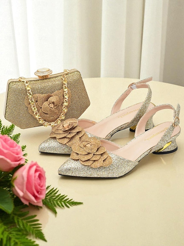 Evening Glitter Heels Clutch Matching and Slingback Women's