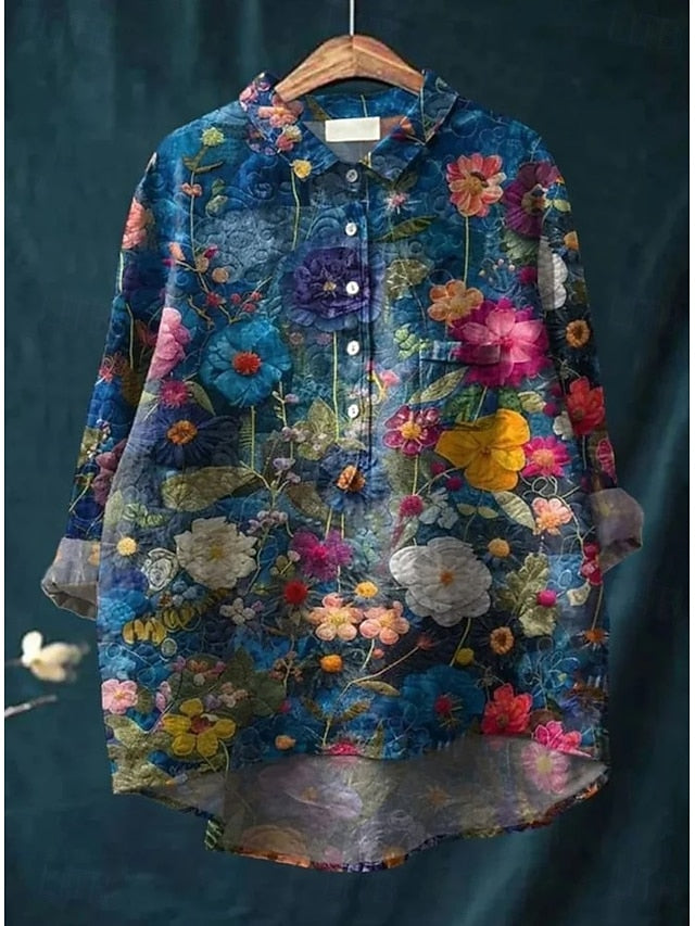 Women's Blouse Linen Like Breathable Lightweight Floral
