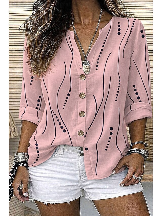 Women's Shirt Tunic Summer Tops Buttons Graphic Geometric