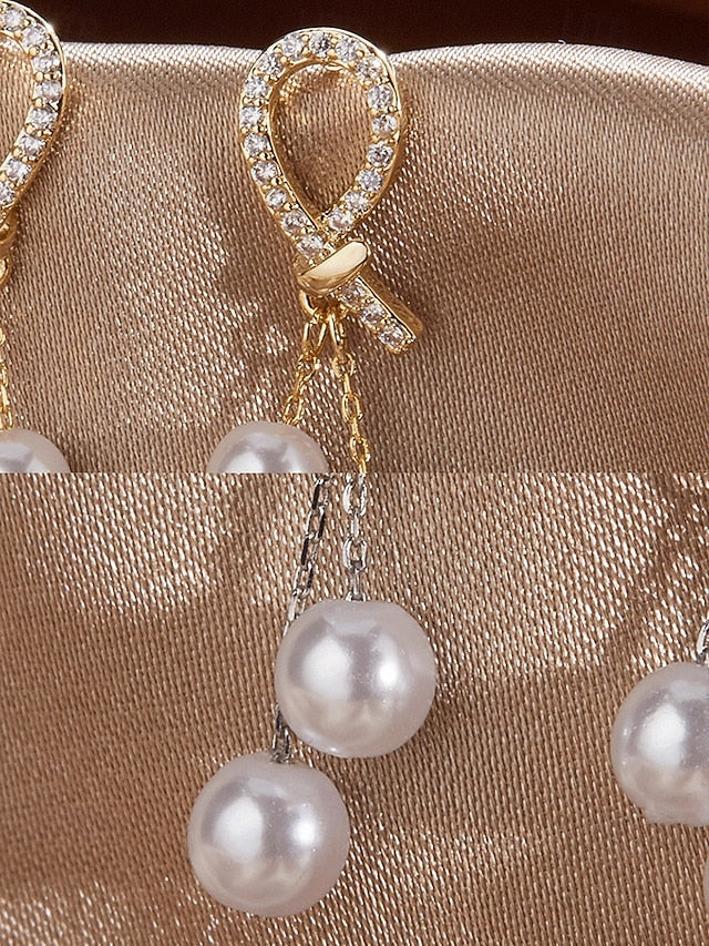 pearl Women's rhinestone teardrop imitation earrings with