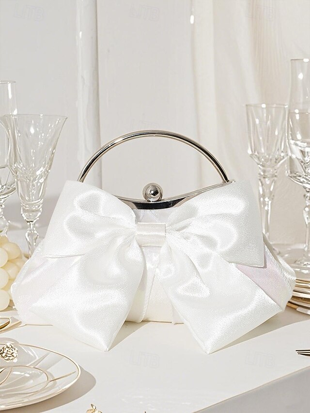 Satin Bow Women's – Pearl Evening Elegant Clutch Bag