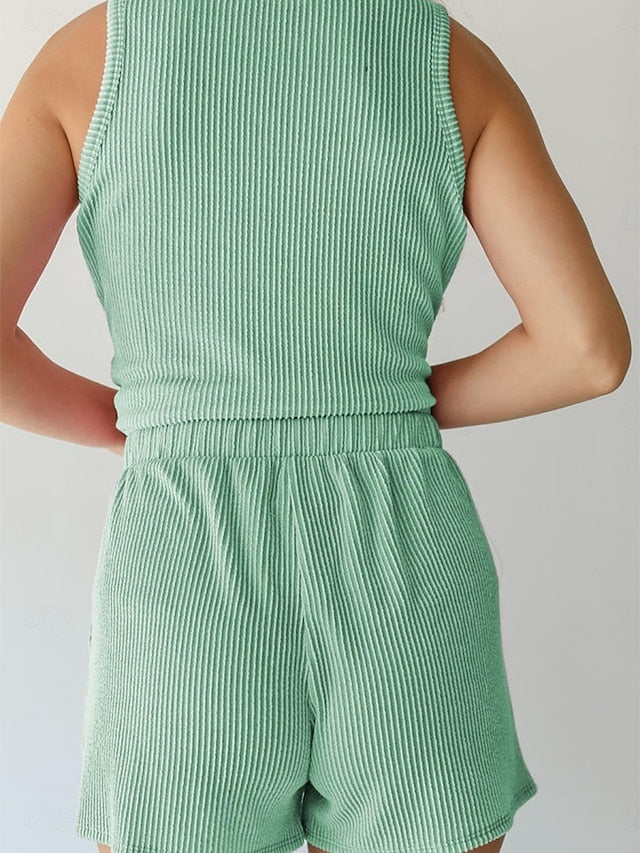 Women's Two Piece Sets Vest Camis Sleeveless Crew Neck