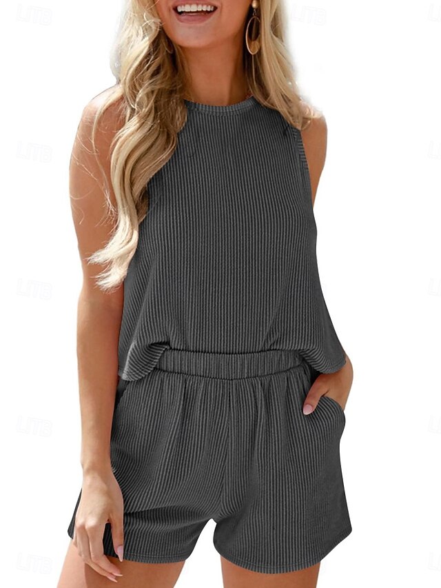 Women's Two Piece Sets Vest Camis Sleeveless Crew Neck
