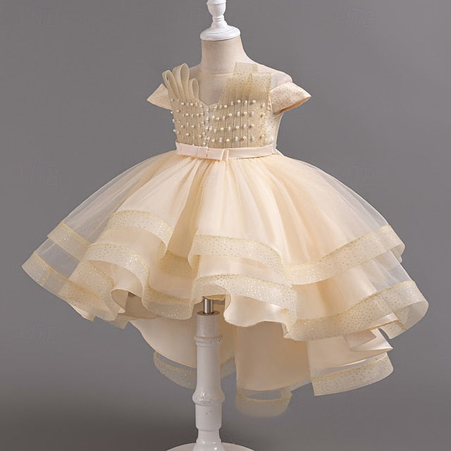 Short Color Kids Solid Wedding Dress Party Sleeve Girls'