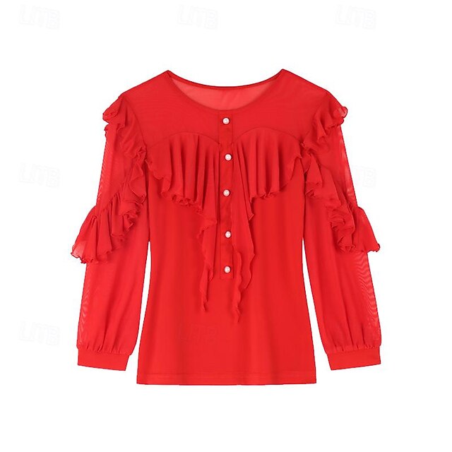 Latin Dance Ballroom Dance Top Ruffles Pure Color Splicing