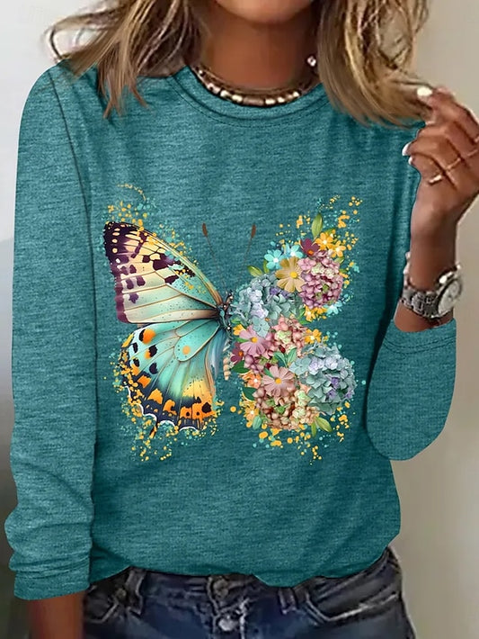 Women's T Shirt Print Graphic Animal Butterfly Vintage