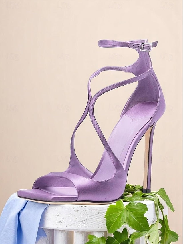 Heels Lavender Satin Crisscross Elegant - Stiletto Women's