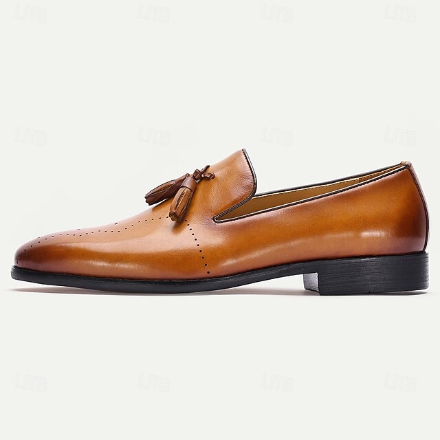 Loafers – Classic Light Brown Men's Tassel Leather