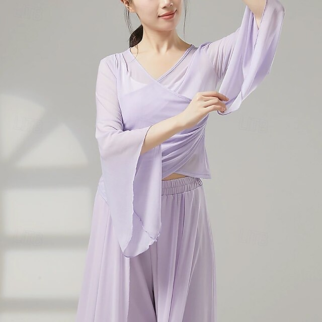 Activewear Top Pure Color Splicing Tulle Women's