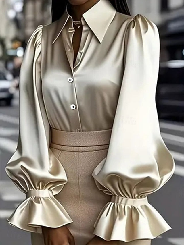 Women's Blouse Buttons Solid Color Elegant Ladies Stylish