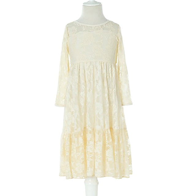 Long Girls' Colored Dress Girl Flower Solid Kids