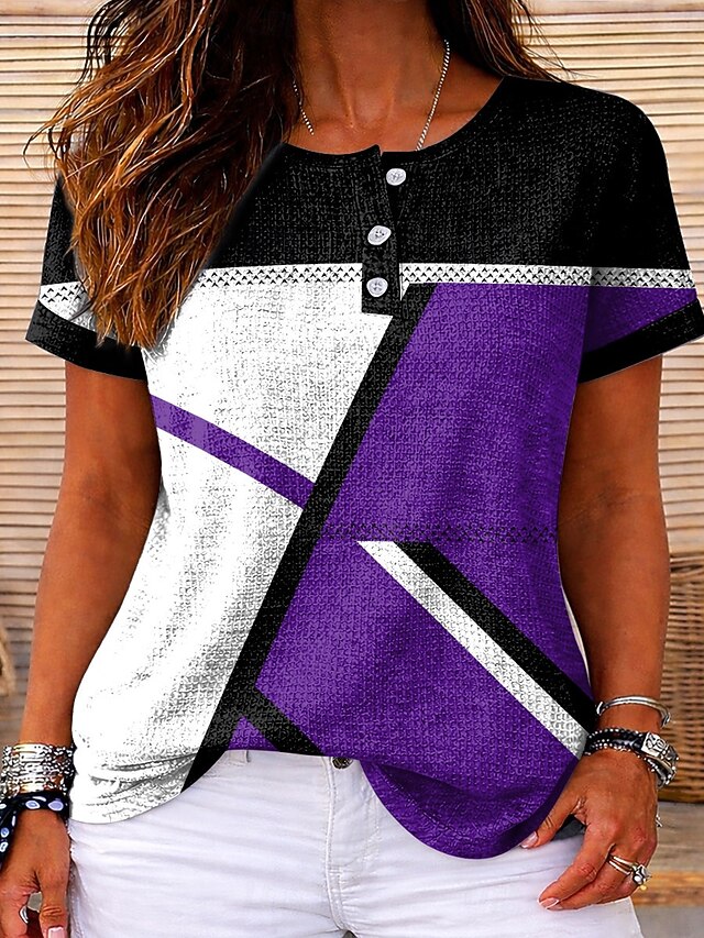 Women's Textured Knit Tops T Shirt Color Block Ombre