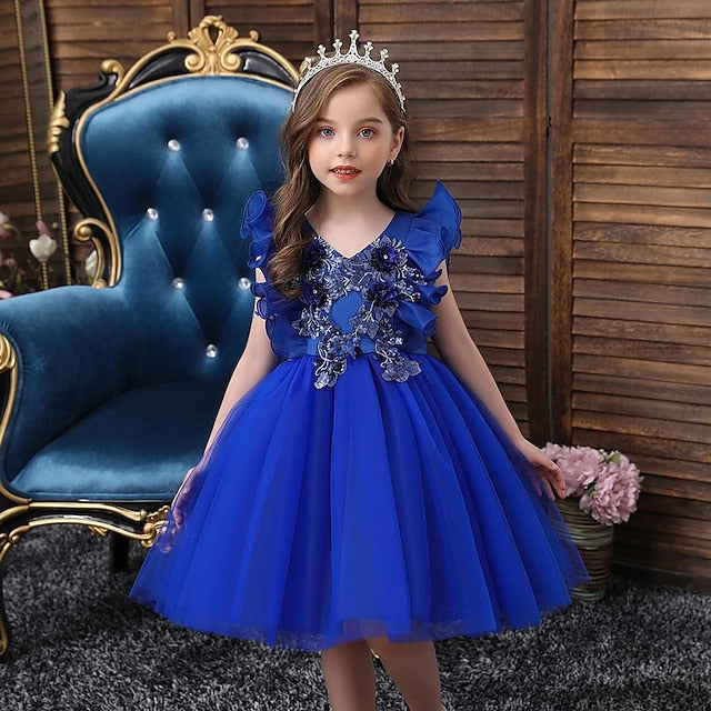 Kids Sequin Flower Party Dress Girls' Color Solid