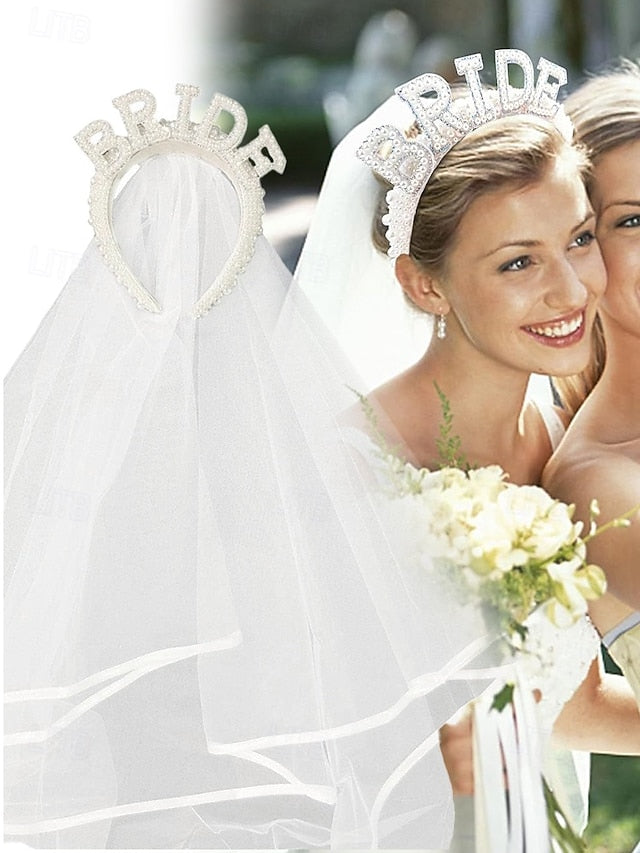 'BRIDE' Veil Headband with Pearl-Embellished –
