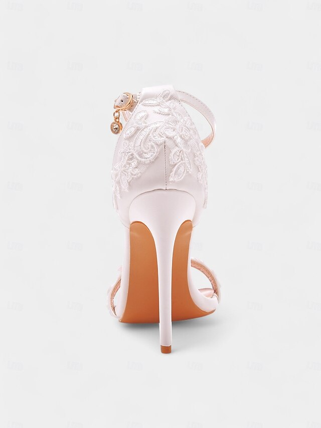 Women's Strap Lace with Wedding Ankle Heels White Stiletto
