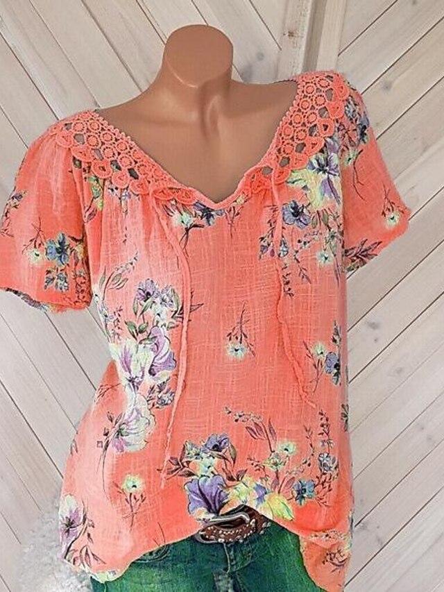 Women's White Elegant Lace Tops Eyelet Blouse Basic Floral