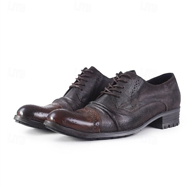 – Brogue Leather Shoes Oxford Men's Vintage Genuine