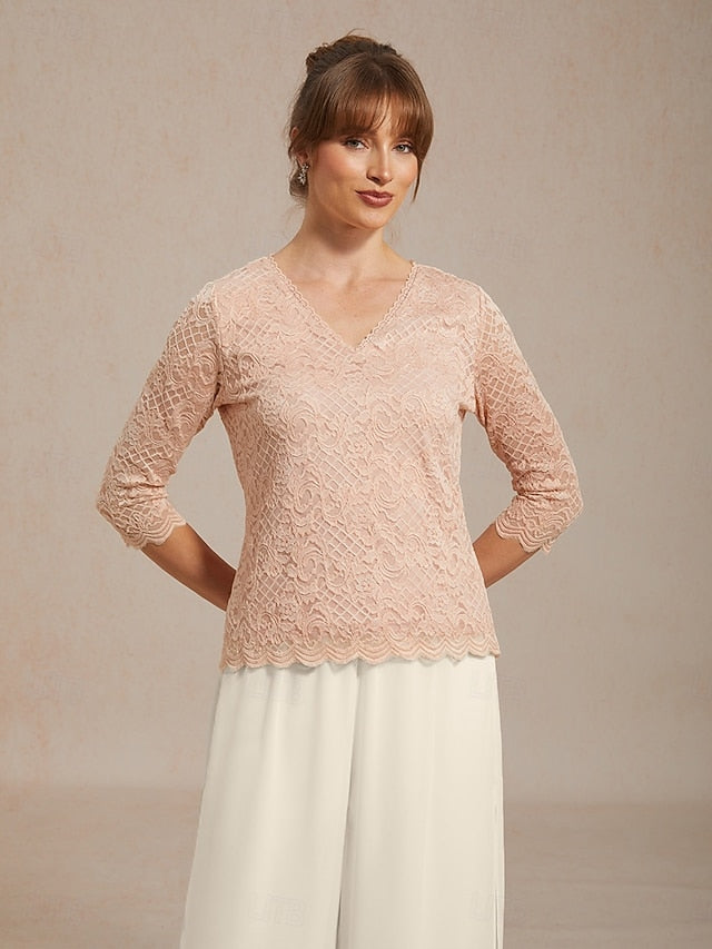 Women's Blouse Lace Tops Lace Floral Elegant 3/4 Length