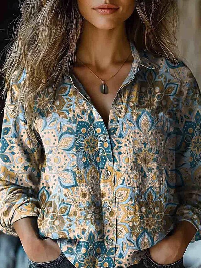 Women's Shirt Linen Like Breathable Lightweight Button Down