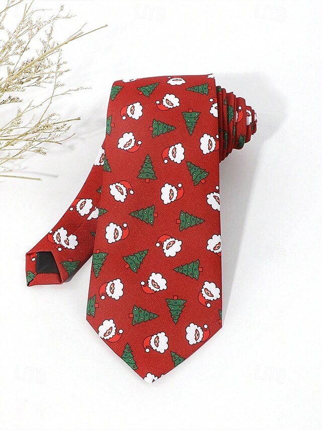 Men's Tie – Christmas Santa Fun Silk Polyester Tree and