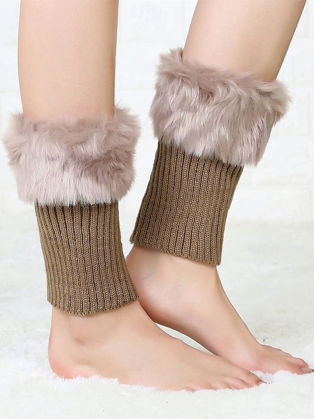 Faux Fur Boot Cuff Warmers – Cozy Knit Boot Socks with Fluffy