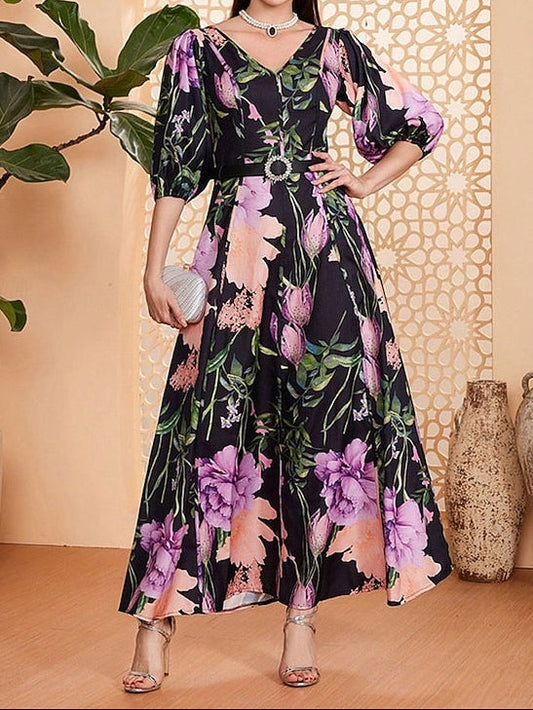 Dress Mother Elegant V Floor Length of the Bride A-Line Neck