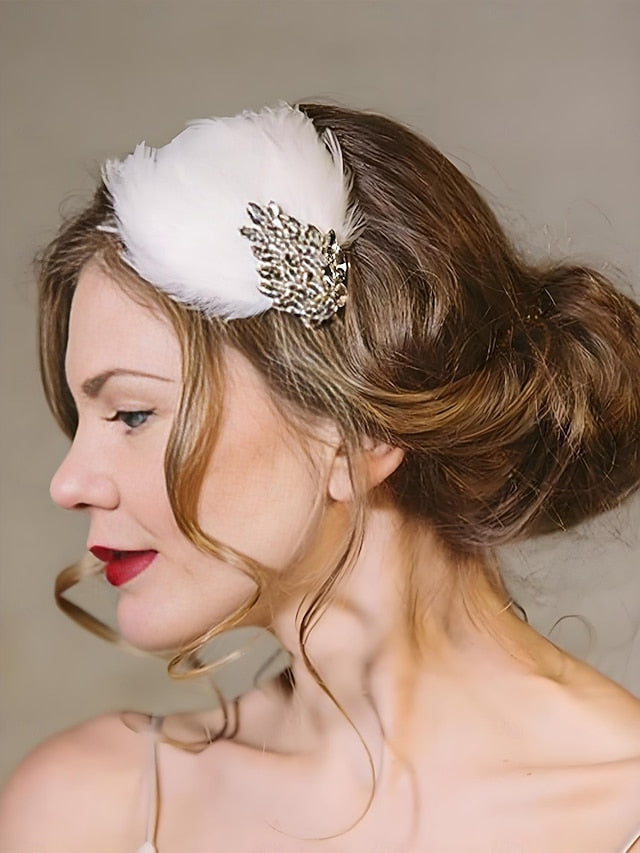 Vintage Clip Women's Feather - Hair Crystal White
