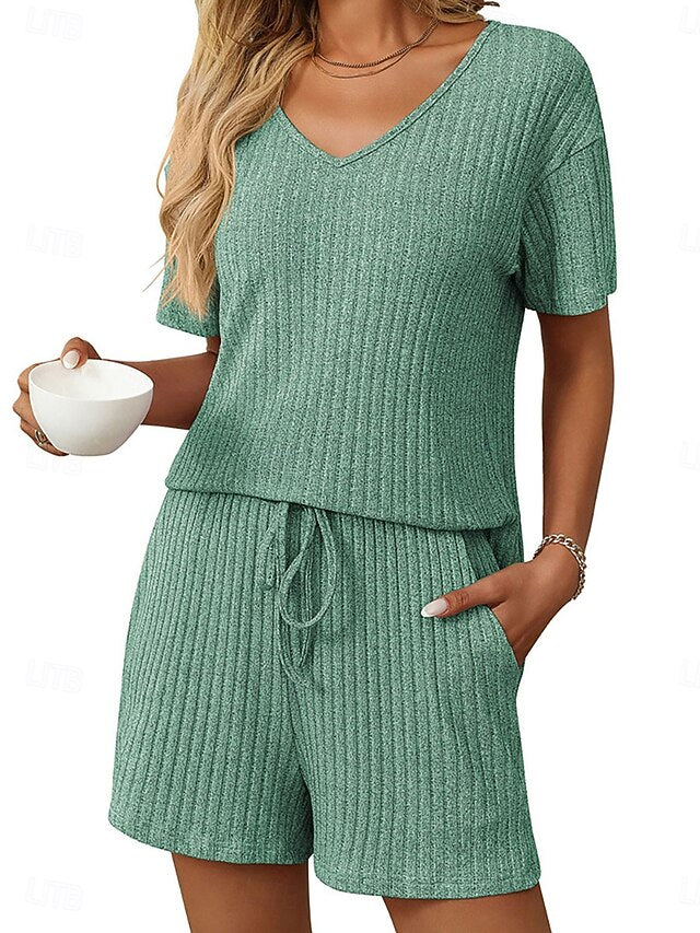 Women's Shorts Sets Bolero Top Short Sleeve V Neck Plain