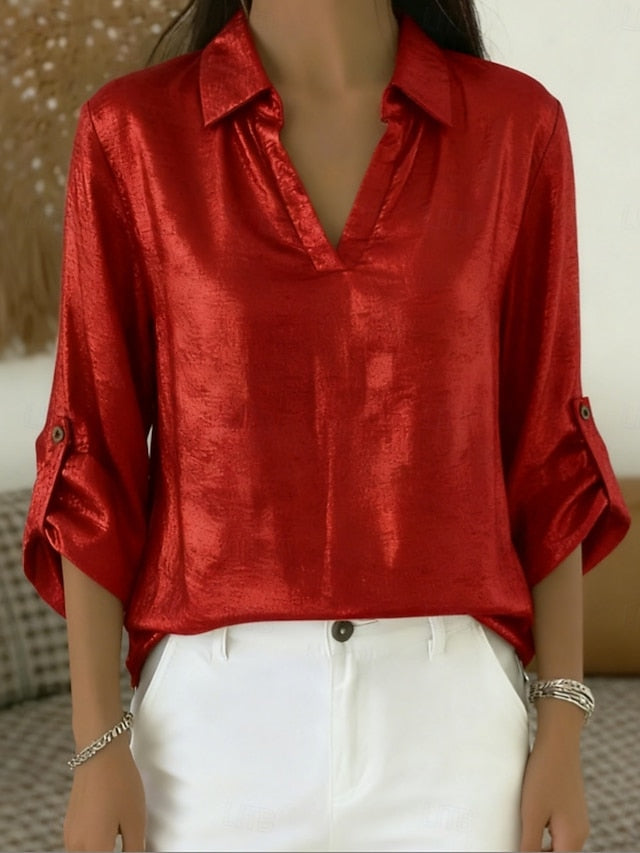 Women's Satin Shirt Dress Shirt Blouse Solid Color Elegant