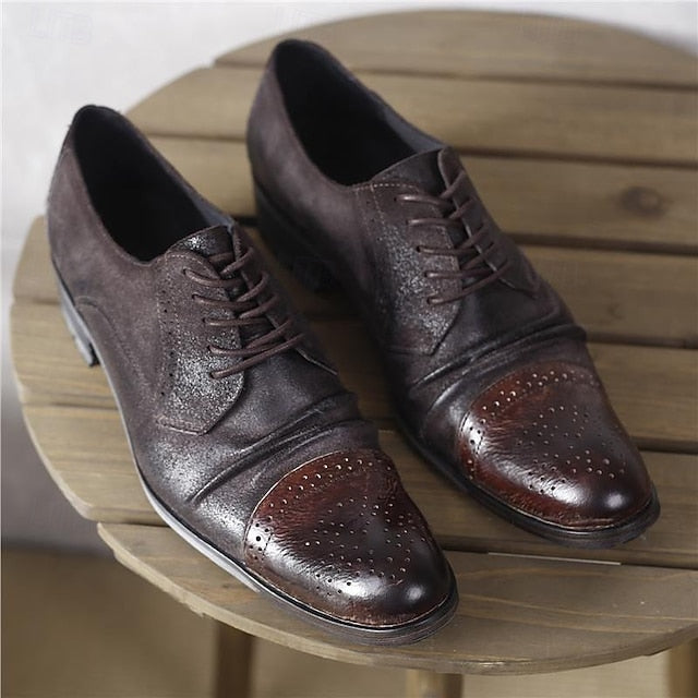 – Brogue Leather Shoes Oxford Men's Vintage Genuine