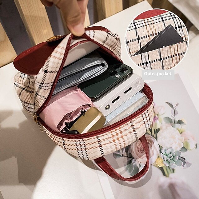 Leather Backpack Mini Buckle – with and Stylish Plaid Flap