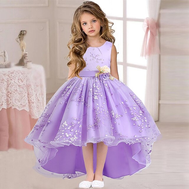 Colored Dress Solid Girls' Wedding Sleeveless Kids Floral