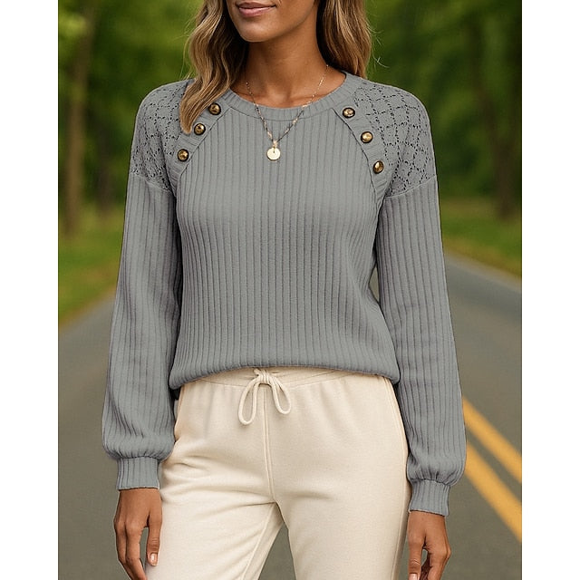 Women's Casual Tops Pullover Sweater Long Sleeve Top