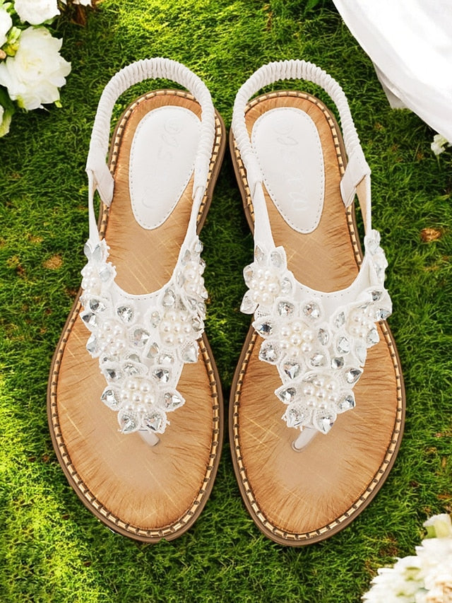 Slip-Ons with Flat Floral Comfortable Beaded Design