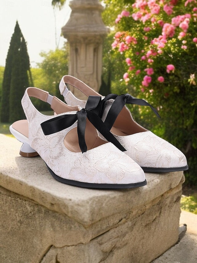 with Heels Slingback Vintage Lace Women's - Bow Elegant