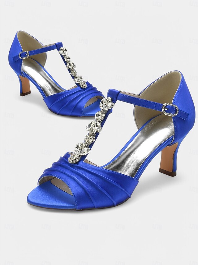 Satin White Bridal Detail Crystal Heels Open-Toe with –