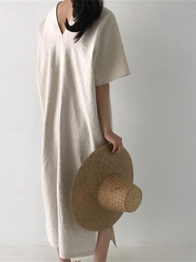 Women's Black Apricot Summer Spring Maxi Dress Cotton Blend