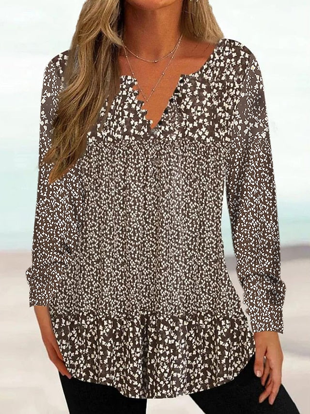 Women's Tunic Shirt Henley Shirt Blouse Tunic Basic Floral
