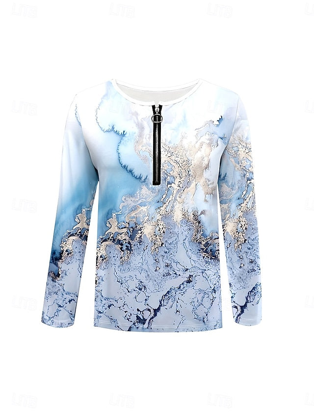 Women's T Shirt Zipper Print Graphic Abstract Marble