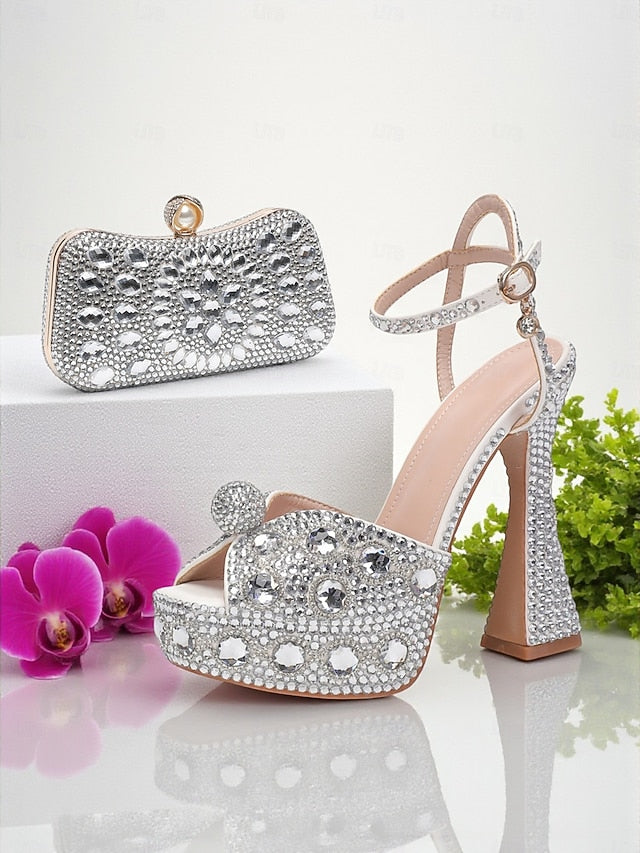 High Heel Sandals Matching Rhinestone Platform Women's with