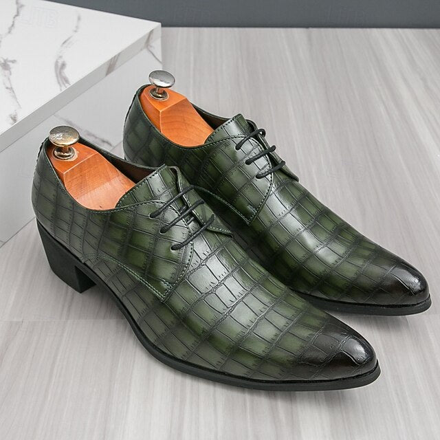 Men's – Red Leather Crocodile Pattern Shoes Faux