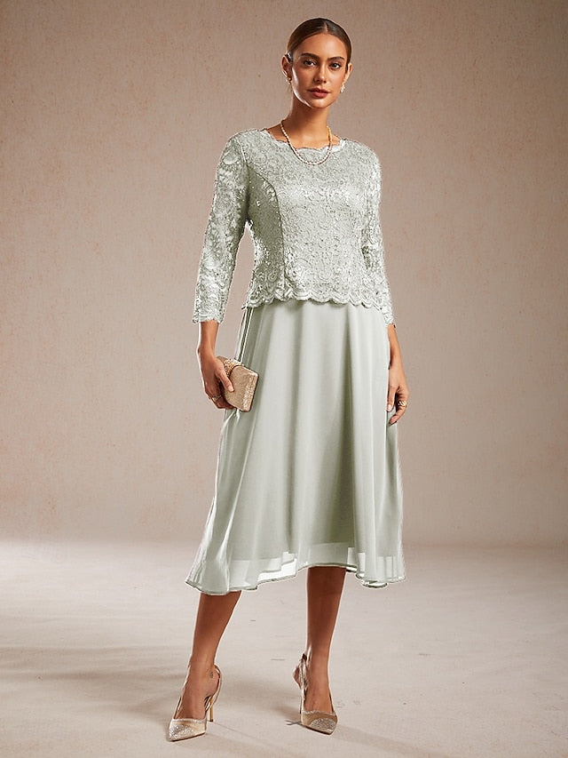 Women's Midi Dress Chiffon Dress A Line Dress Lace Sequins