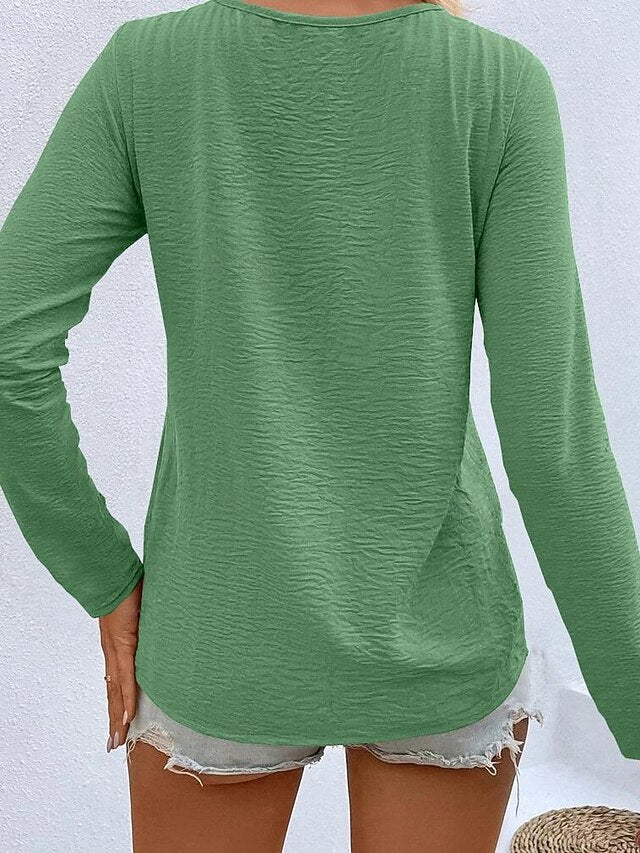 Women's T Shirt Button Front Textured Solid Color Fashion