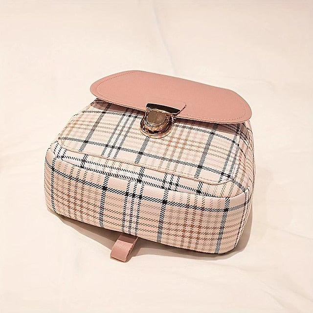 Leather Backpack Mini Buckle – with and Stylish Plaid Flap