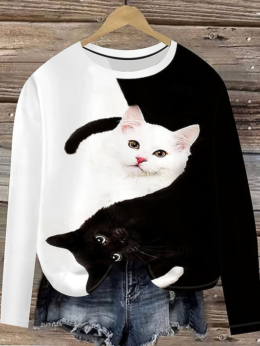 Women's T shirt Long Sleeve Graphic Animal Cat Vintage