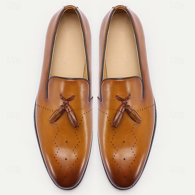 Loafers – Classic Light Brown Men's Tassel Leather