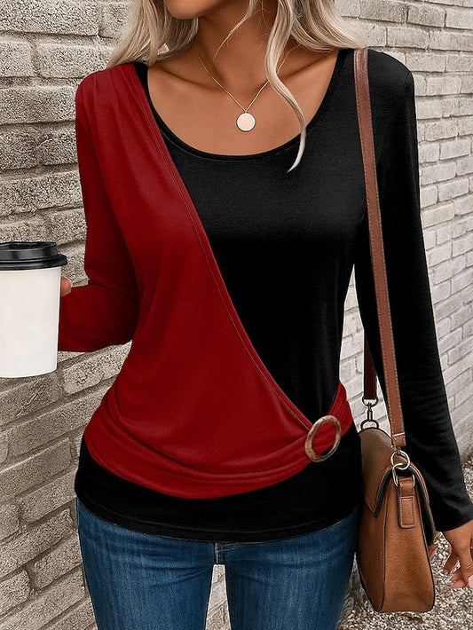 Women's T Shirt Patchwork Print Solid Color Stylish Casual